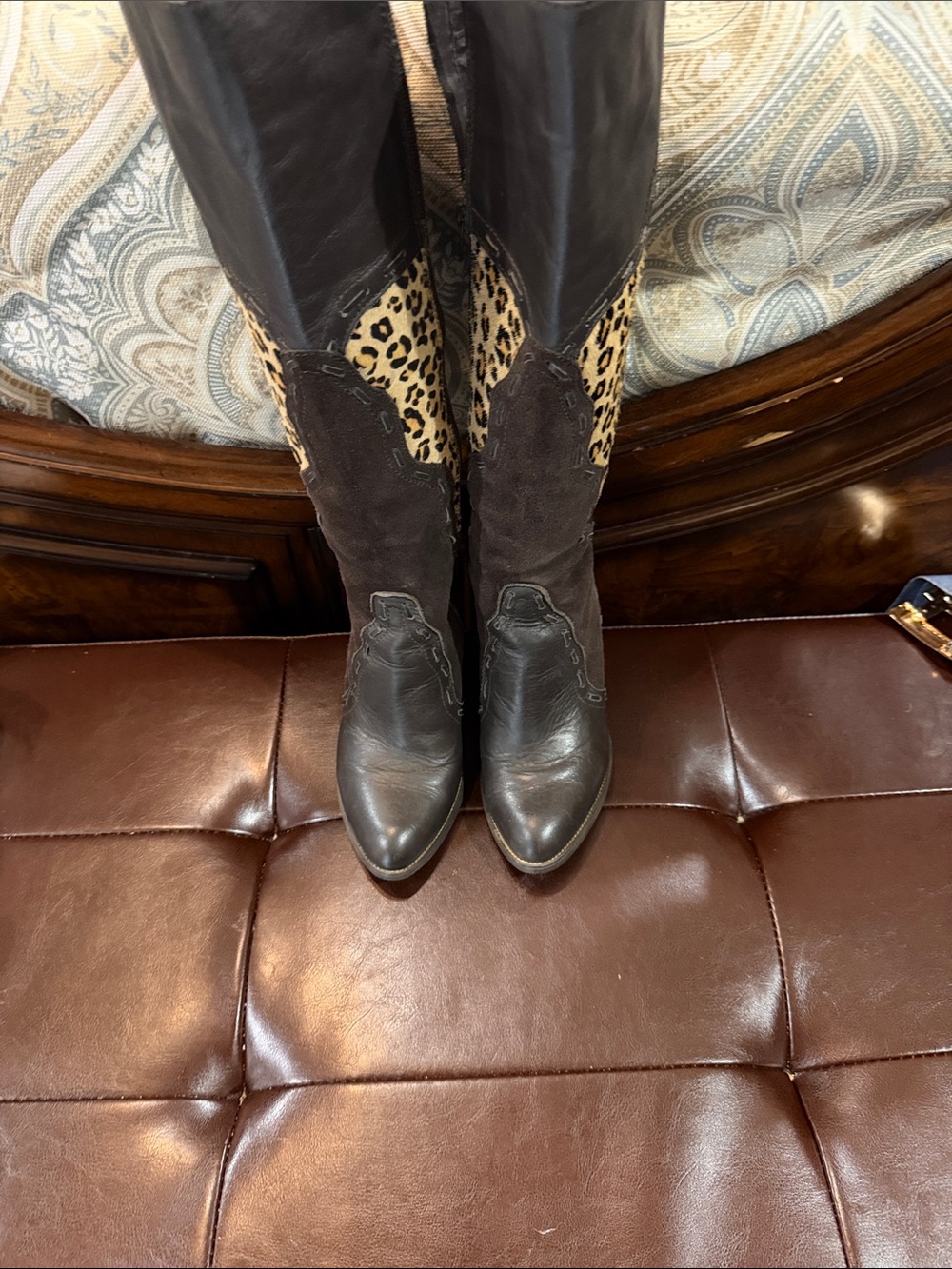 Very Volatile Brown and Leopard Print Heeled Bootst